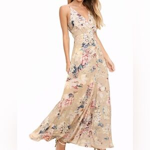 Lulu’s Something Just Like This Maxi Dress | Beige Floral | XS | Like New